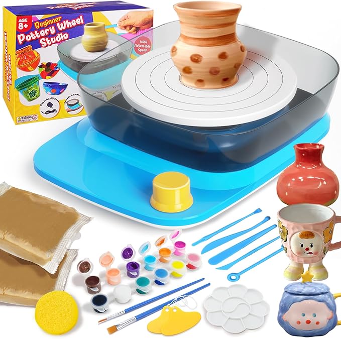 Innofans Pottery Wheel for Kids - Complete Pottery Kit & Tools for Beginners, Plug-in Rechargeable Battery, Upgraded Detachable Turntable Adjustable Speed, DIY Clay Maker for Kids 9-12 (Patented)-CubbioJoy