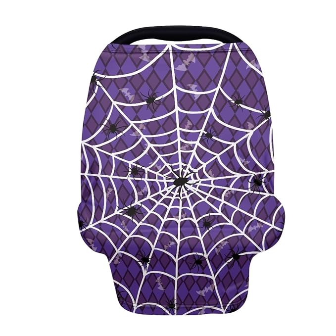 Binienty Halloween Spider Web and Bat Baby Car Seat Canopy Cover Halloween Decoration Nursing Cover for Breastfeeding Carseat Covers for Boy Girls-CubbioJoy