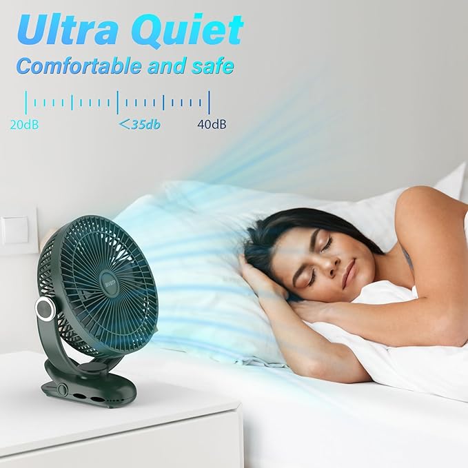12000mAh Clip on Fan 30H Longest Runtime, 8in Portable Fan Rechargeable, Ultra Quiet with Heavy-Duty Clamp, USB Desk Fans for Golf Cart,Office Desk, Treadmill, Camping, Bedroom-CubbioJoy