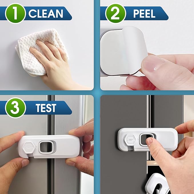 5 Pack Fridge Locks for Kids, QYESWHSR Child Proof Refrigerator Lock with Sticky Adhesive Pads, Fridge Child Locks, RV Refrigerator Door Latch, Oven Lock Safety to Keep Door Closed White-CubbioJoy