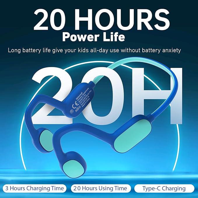 2 Pack Kids Headphones, Bluetooth 5.2 Air Conduction Open Ear Headphones, 85dB Volume Limiting, Stereo Sound with Mic, IPX5 Waterproof, 20H Playtime-Blue Purple-CubbioJoy