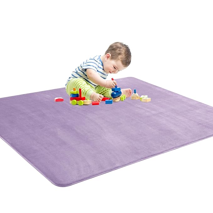 BALAPET Thick Memory Foam 71x59 Play Mat for Playpen, Super Soft Velvet Portable Baby Playpen Mat for Kids Toddler Crawling and Play, Non-Slip Bottom Playmat, Purple-CubbioJoy