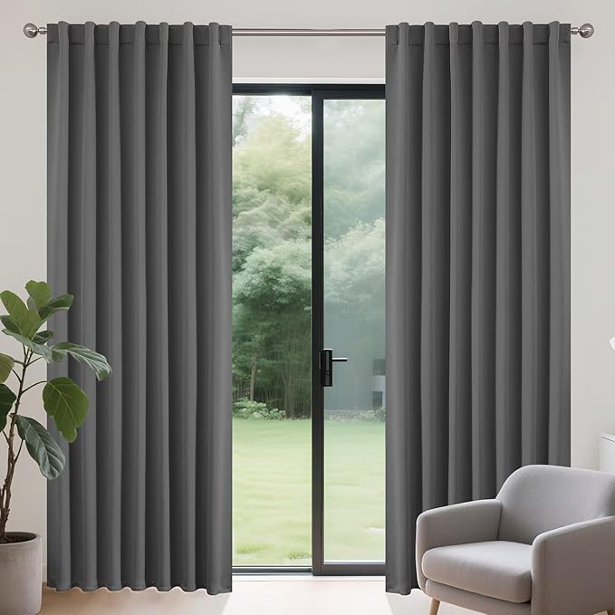 Joydeco Blackout Curtains 108 Inches Long, Thermal Insulated Black Out Curtains 2 Panels Set, Room Darkening Drapes for Living Room Window Rod Pocket Back Tab (W37 x L108 Inch, Light Grey)-CubbioJoy
