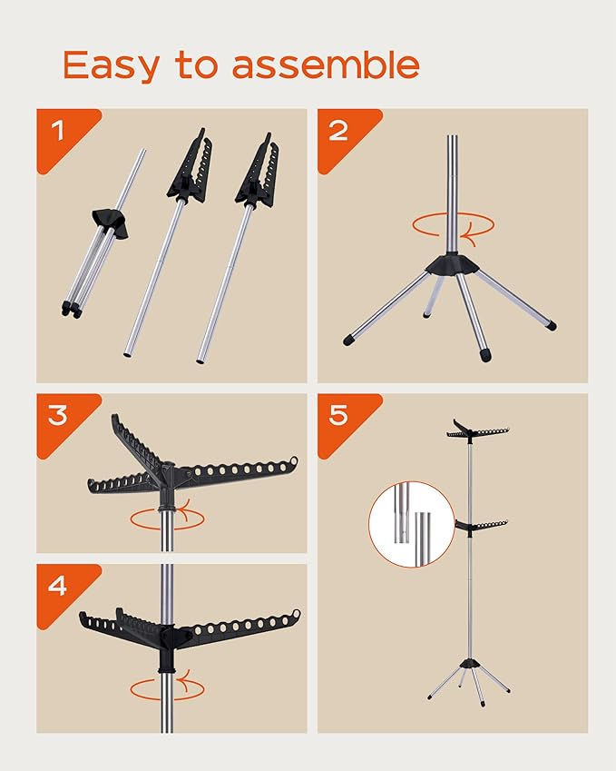 Clothes Drying Rack Foldable, 74.8 inch 2 Tier Laundry Drying Rack with Rotating Clothes Rail for 54 Pieces of Clothes, Space Saving, Indoor, Stainless Steel, Black and Silver CDR002B01-CubbioJoy