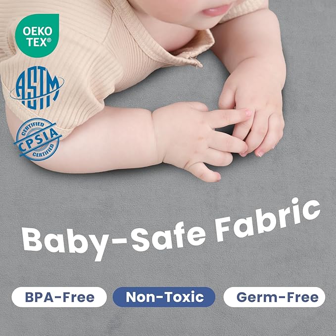 Baby Play Mat for Floor,1.3" Thick Memory Foam Tummy Time Mat,Soft Coral Velvet Nursery Rug,Large Non Slip for Crawling,Toddlers,Infants,Kids,Yoga & Tatami Style for Living Room(Dark Gray)-CubbioJoy