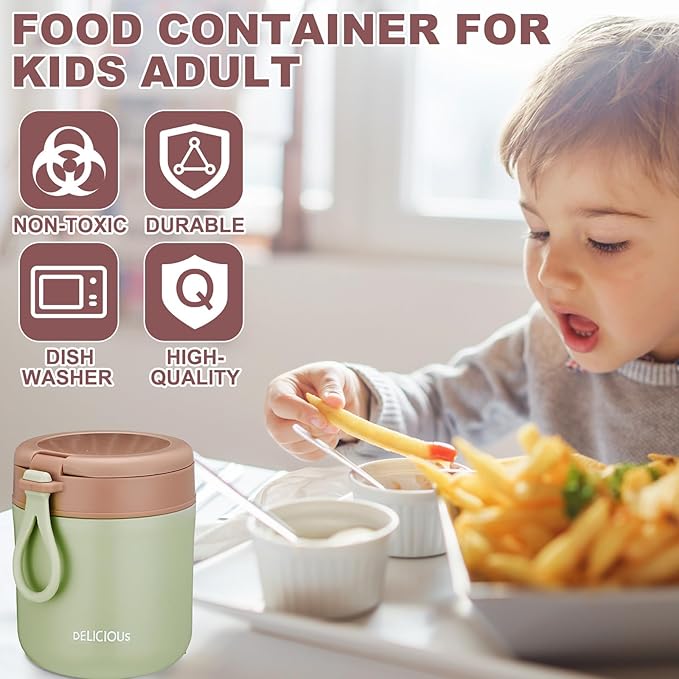 3 Pcs Insulated Food Container for Kids 15.2 oz Portable Stainless Steel Vacuum Insulated Kids Food Jar Leakproof Wide Mouth Soup Containers with Lids and Folding Spoon for Adults Kids-CubbioJoy