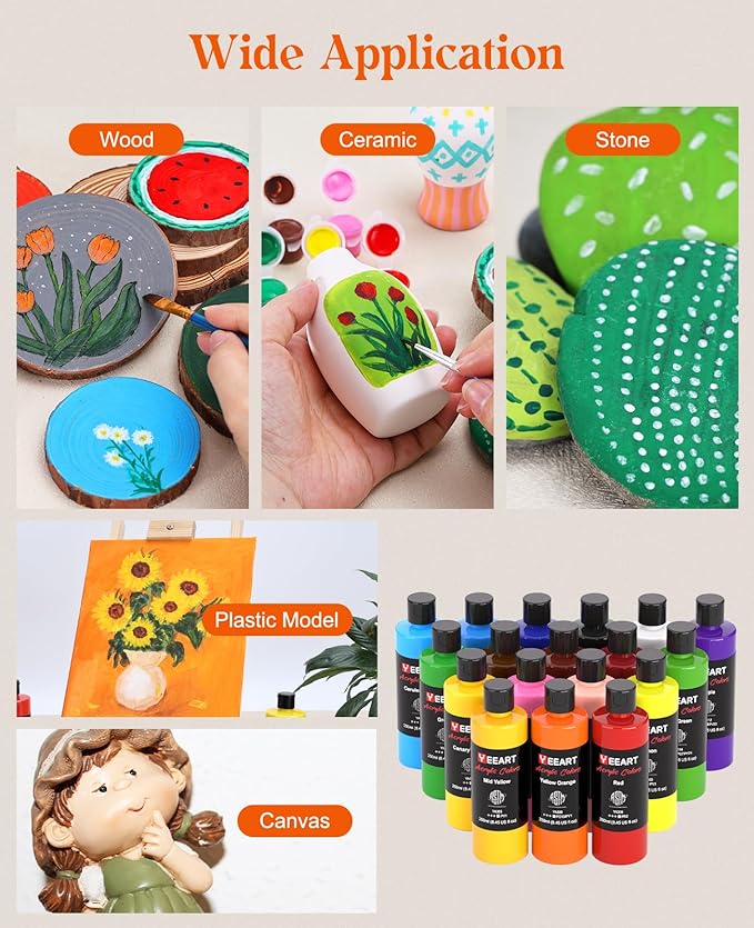 Acrylic Paint Set - 18 Colors, 8.45oz Large Bottles, Rich Pigmented Canvas Paint for Artists, Kids & Adults - Premium Non-toxic Art Supplies-CubbioJoy