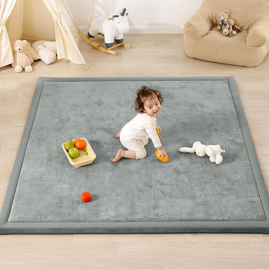 1.3" Thick Baby Play Mat for Floor, 79x79 Large Foam Tummy Time Mat, Padded Support Soft Plush Nursery Rug for Infant Kids Toddler Crawling Kick Activity (Light Grey)-CubbioJoy