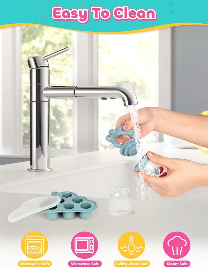 Baby Popsicle Molds & Food Feeder Set, Baby Fruit Feeder for Infant Teething Relief & Safe Infant Self Feeding 4 Months+ Starting Solids for Essentials (Beige)-CubbioJoy