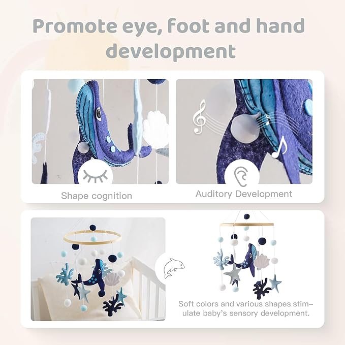 Baby Mobile Wind Chime Sea Creatures, Whale Mobile Wind Chime, Baby Bed Hanging Game Mobile for Children's Room Children's Bed Decor-CubbioJoy