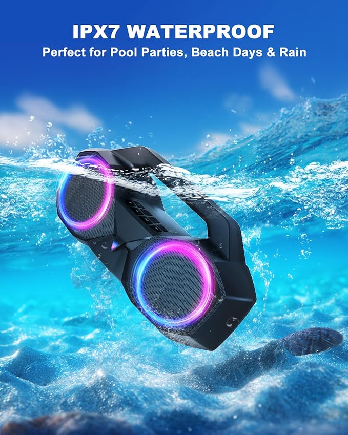 Bluetooth Speaker 80W(Peak)Loud with Bass, 20H Playtime, IPX7 Waterproof, RGB Lights, TWS, Large Portable Wireless Speakers for Outdoor, Home, Party, Pool, Beach, Tailgating, Gym, Work, Gifts (Black)-CubbioJoy