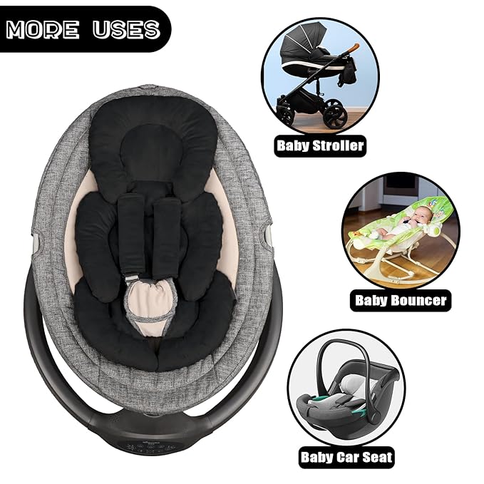Infant Car Seat Insert Head and Body Support, GFU Reversible Newborn Insert for Carseat with Strap Pads, Soft Stroller Cushion Pillow Insert for Boys and Girls, Fits for Stroller, Swing, Black-CubbioJoy