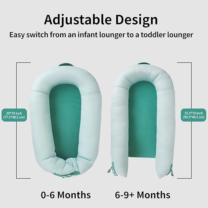 Baby Lounger, Deluxe Infant Lounger, Baby Nest Cover for Baby, Breathable Cotton, Adjustable Baby Floor Seat for Tummy Time, Newborn Essentials for Baby 0-12 Months (Greener)-CubbioJoy