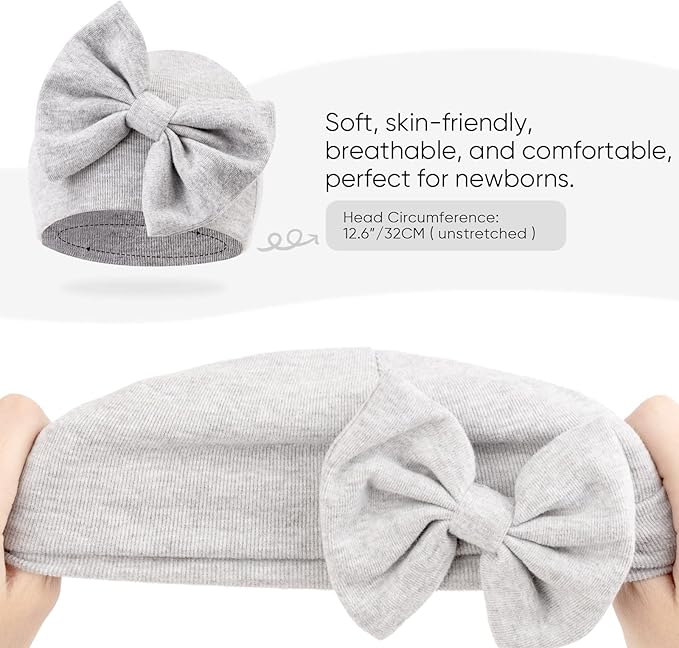 BQUBO Newborn Baby Hats Mittens Set Hospital Hat Beanie Infant Bow Hats Baby Gloves No Scratch Mittens for 0-6 Months-CubbioJoy