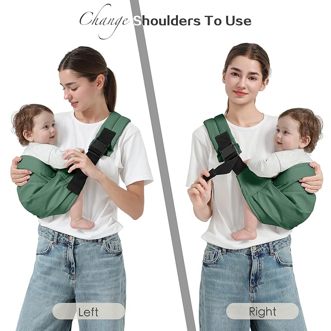 Baby Sling Carrier, Toddler Carrier Sling with Double Safety Buckle and Adjustable Shoulder Strap(7-30lbs), Baby Carriers One Size Fits All, Dark Green-CubbioJoy