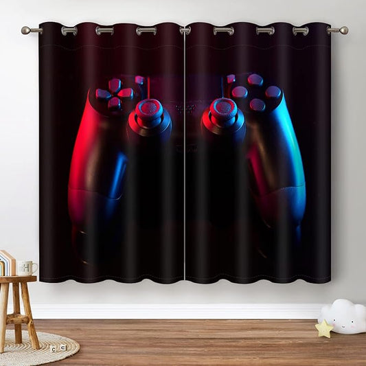 Jekeno Game Controller Blackout Curtains for Kids Boys Teens Bedroom Colorful Video Game Gamer Gaming Gamepad Decor for Home Living Room Grommet Window Drapes 2 Panel Set, 42"x54"-CubbioJoy