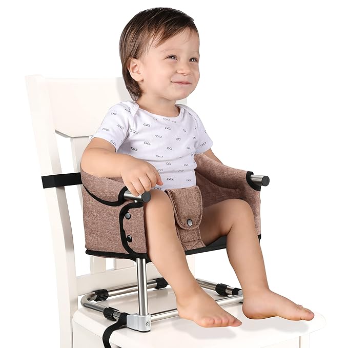 Booster Seat for Dining Table: Portable Toddler Booster Chair with Safety Buckle and Height Adjustable, Baby Feeding High Chair for Home Travel - Brown-CubbioJoy