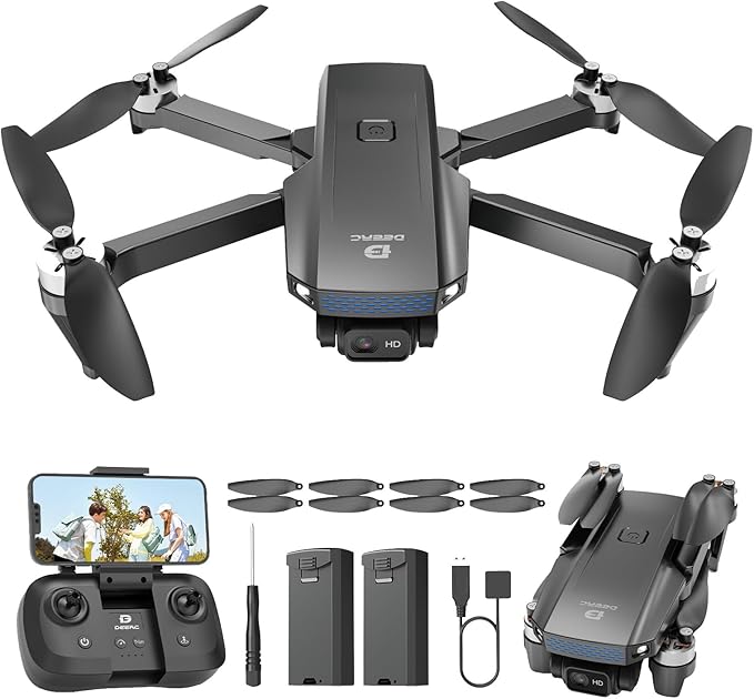 DEERC Drone with Camera 1080P, D20S FPV Mini Drones for Kids Adults Beginner; Foldable RC Quadcopter with Brushless Motor, 2 Batteries, Altitude Hold, Optical Flow, 3D Flips, Toy Gifts for Boys Girls-CubbioJoy