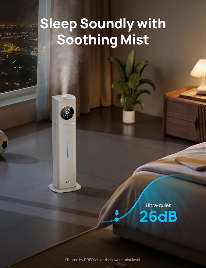Dreo 11L Smart Humidifier Large Room 700 ft², 100H Cool Mist Air Humidifiers for Bedroom, Top-Fill Self-Cleaning Tank, 26dB, Auto Mode, Aroma Box, RGB Light, Remote & APP Control, Baby, Plant, Silver-CubbioJoy