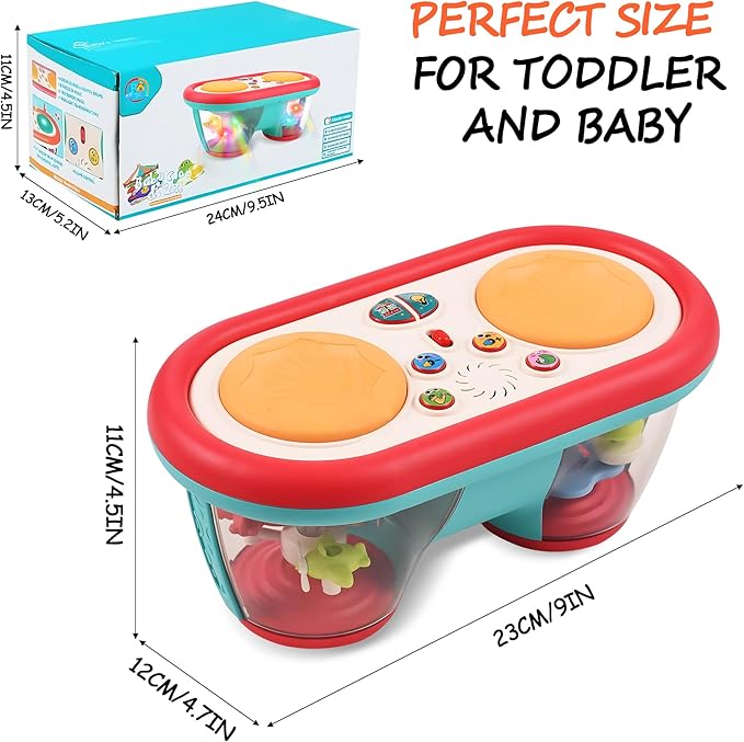 Baby Toys for 6 to 12 Months, Drum Musical Learning Infant Toys Rotating Light Up Toys for 12-18 Months, Tummy Time Toys for Baby 0-3-6-9 Months, Baby Gifts Toys 1 Year Old-CubbioJoy