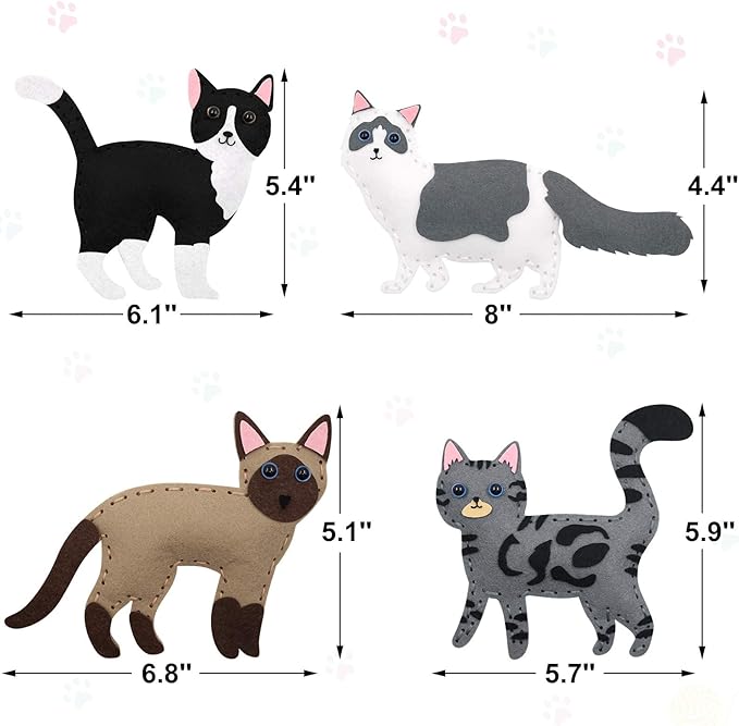 CiyvoLyeen Kitten Craft Kit Kids DIY Crafting and Sewing Set Kitty Cat Stuffed Animal Felt Plushies for Girls and Boys Educational Beginners Sewing Gift Ideas-CubbioJoy