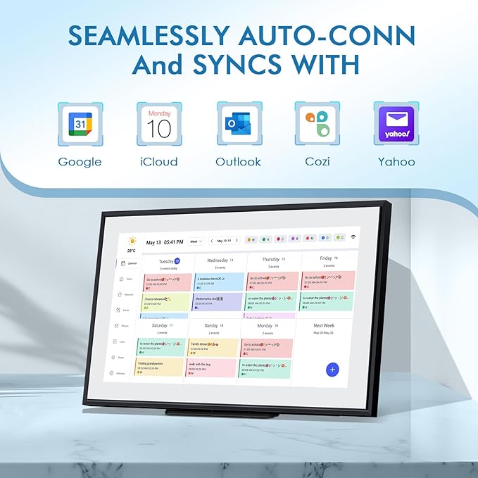 Calendar Digital 15.6 Inch Electronic Calendar&Chore Chart, 1920 * 1080P IPS Touchscreen Wall Smart Weekly and Monthly Planner for Family Black Gift for Mother mom Women-CubbioJoy