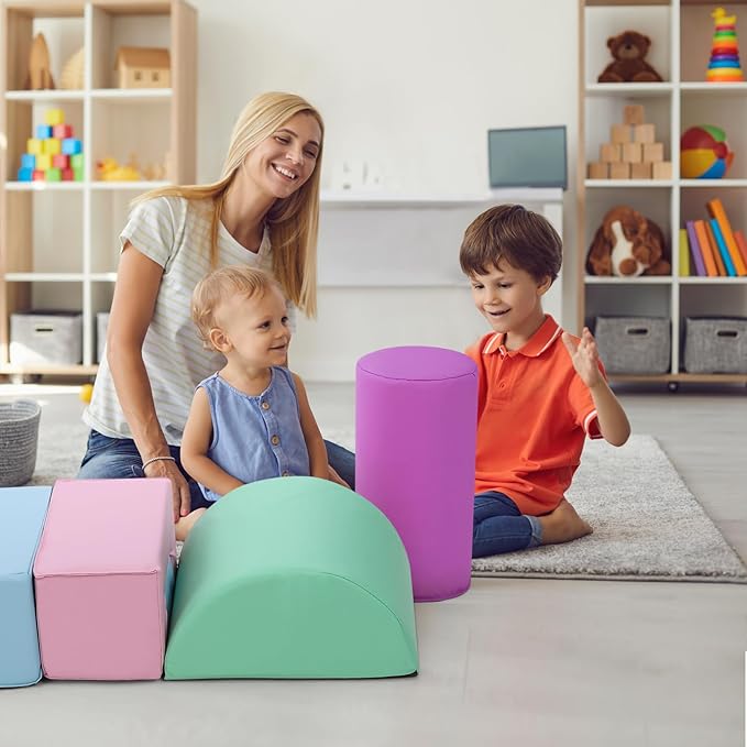 6-Piece Soft Toddlers Climbing Toys, Baby Foam Climbing Blocks for Babies Toddlers, Waterproof Foam Play Gym Climber Structures for Toddler 3, Indoor Climb and Crawl Activity Play Set (Suede Fabric)-CubbioJoy