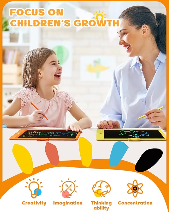 Bravokids LCD Writing Tablet for 3-8 Year Old Girls and Boys - 10 Inch Electronic Doodle Board Drawing Pad, Educational Birthday Gift for Kids and Toddlers (Yellow)-CubbioJoy