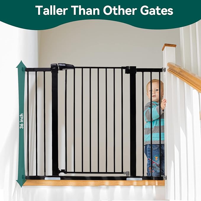 BABELIO 36" Tall Baby Gate, 29-48" Auto-Close & Pressure Mounted, Black Steel Dog Gate for Stairs & Doorways-CubbioJoy
