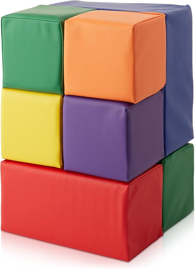 Casafield Large Toddler Foam Building Blocks (7-Piece Set), Soft Play Kids Stacking Cubes, Assorted Colors and Sizes for Daycare, Nursery, Preschool-CubbioJoy