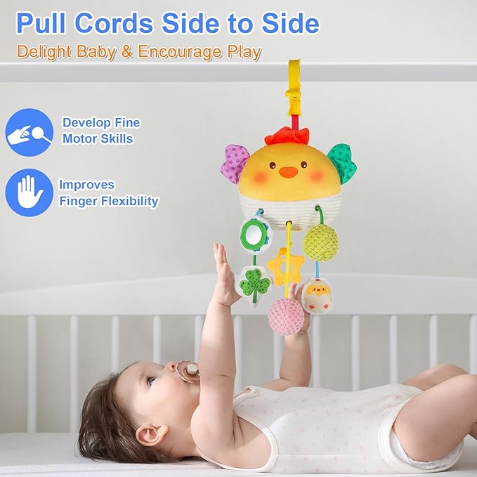 Car Seat Toy for Babies 0-6 Months, Stroller Toy with a Convenient clip, Carseat Toys Hanging Baby Accessories,Built-In Bell, Rattle,Squeaky,Mirror for infant,Babies Gift 0-3-6-12 months Boy Girl-CubbioJoy