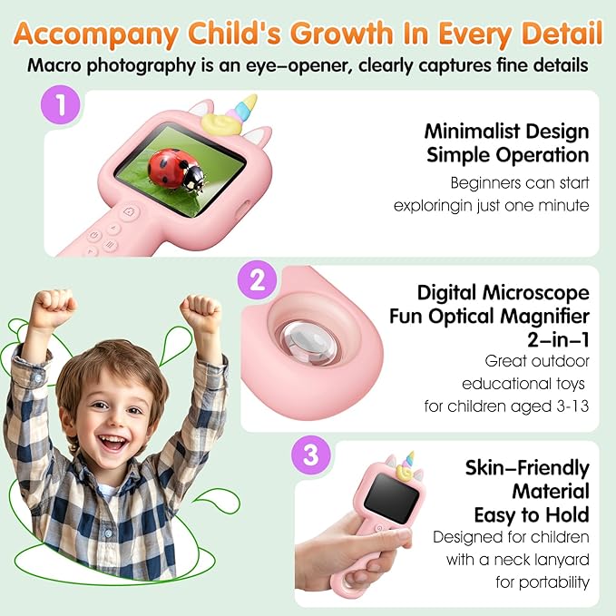 600X Portable Kids Microscope 2.4" Mini Handheld Digital Microscope for Kids - STEM Educational Science Kit Toys for Christmas Birthday Gifts Toys for 3 4 5 6 7 8 9 10 11 12 13 Year Old Girls-CubbioJoy