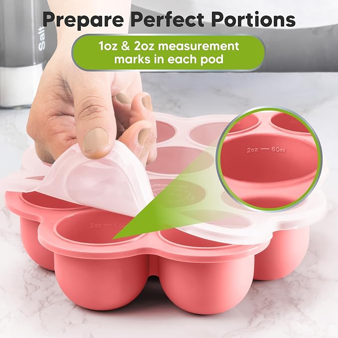 KeaBabies Silicone Food Freezer Trays with Lid, 2oz x 10 Pods Baby Food Storage Containers, Easy Puree Meal Prep, Breast Milk Silicone Freezer Molds, Dishwasher,Microwave Safe,BPA-Free(Blossom)-CubbioJoy