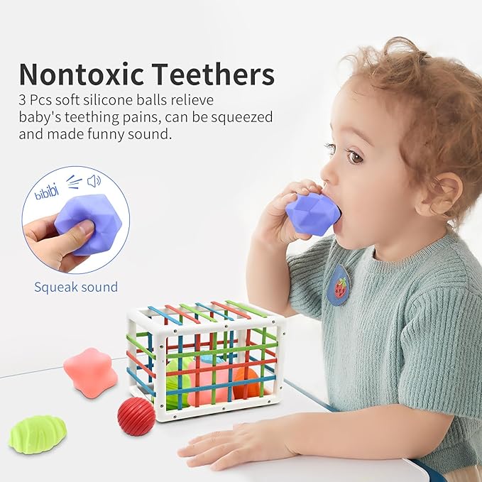 Baby Sensory Activity Toys for 1 Year Old Boy Girl Gifts, Sensory Shape Sorter Cube with Soft Textured Balls for 6 12 18 Months Infants Motor Skills Early Development, Toddlers 1 2 Birthday Gift-CubbioJoy