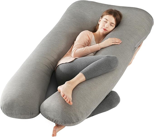 Amagoing Pregnancy Pillows with Cooling Cover, U-Shape Full Body Pillow for Sleeping, Support for Back, Legs, Belly, HIPS for Pregnant Women, Maternity Pillow for Adults, Dark Grey Cooling-CubbioJoy