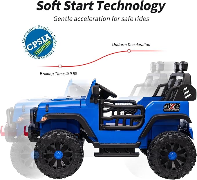 2 Seater Ride on Car Truck, 12V Kids Electric Ride on Toy for Big Kids Age 3-8 w/Remote Control- Blue-CubbioJoy