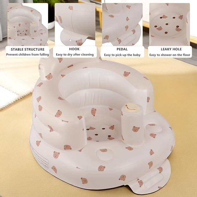 Inflatable Seat for Toddlers 3-36 Months, Built-in Air Pump, Summer Support Seat for Sitting Up, Shower Floor Seater-CubbioJoy