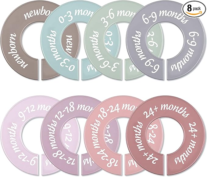 8 Pcs Baby Closet Dividers Unisex Baby Clothes Organizers Clear Labels for Nursery Closet Organizer & Decor Nursery Fits Most Rods (Retro,Bright Color)-CubbioJoy