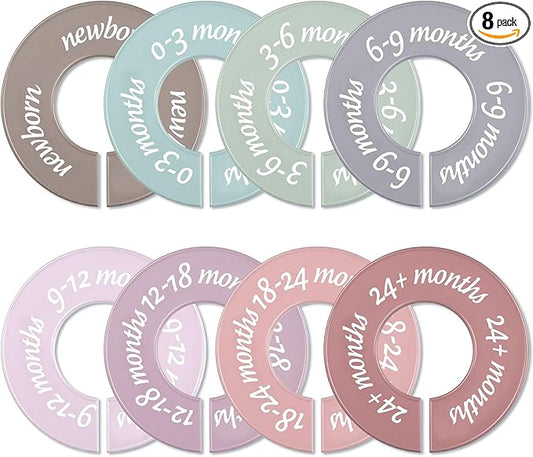 8 Pcs Baby Closet Dividers Unisex Baby Clothes Organizers Clear Labels for Nursery Closet Organizer & Decor Nursery Fits Most Rods (Retro,Bright Color)-CubbioJoy