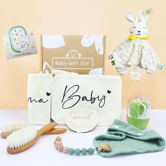 Baby Gifts Gender Neutral 10 Packs Baby Essentials Baby Shower Gifts Newborn Essentials Must Haves - Baby Brush and Comb Set Soft Security Blanket Baby Nail Clippers Greeting Cards Practical and Cute-CubbioJoy