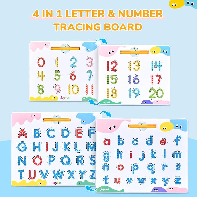 JoyCat Magnetic Letter and Number Tracing Board Set, Double Sided Alphabet & Numbers Board for Toddlers, ABC Uppercase & Lowercase Practice, Math Learning, Preschool Educational Gift Toys for Kids-CubbioJoy