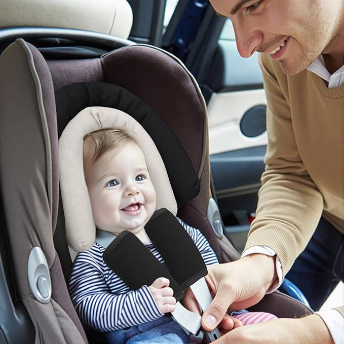 COOLBEBE Upgraded Babybody Support & Strap Covers Set for Newborn Infant Toddler - Extra Soft Breathable Car Seat Insert Cushion Pad, Perfect for Carseats, Strollers, Swing, Black-CubbioJoy