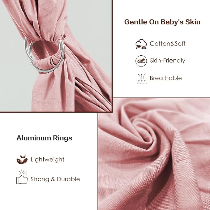 Baby Wrap Ring Sling 7-35 lbs, Baby Sling Carrier for Newborn, Toddler, Infant Holder, Lightweight Baby Carrier Wraps, Pink-CubbioJoy