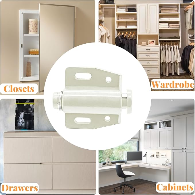 2 Pack Cabinet Magnetic Touch Latch, Push to Open Catches Magnet Push Release Latches Hardware for Kitchen Cabinet Drawer Cupboard Closet Door (White)-CubbioJoy