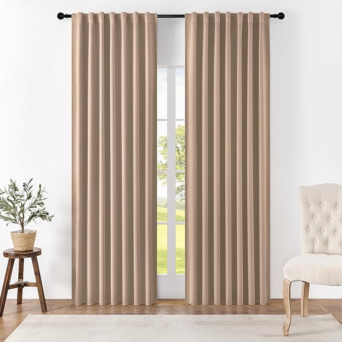 Joydeco 90 Inch Curtains for Bedroom, Blackout Curtains 90 Inches Long, Room Darkening Drapes for Living Room Window Rod Pocket Back Tab (W52 x L90 Inch, Khaki)-CubbioJoy