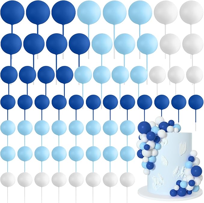 75 Pieces Cake Balls Topper Decorations Foam Cupcake Topper Mini Balloon Cake Topper Balls Cake Picks for Cake Deco Birthday Party Wedding（Royal Blue, Light Blue, White）-CubbioJoy
