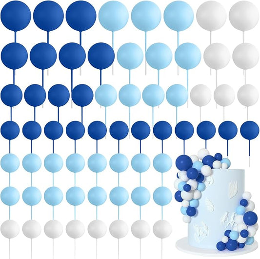 75 Pieces Cake Balls Topper Decorations Foam Cupcake Topper Mini Balloon Cake Topper Balls Cake Picks for Cake Deco Birthday Party Wedding（Royal Blue, Light Blue, White）-CubbioJoy