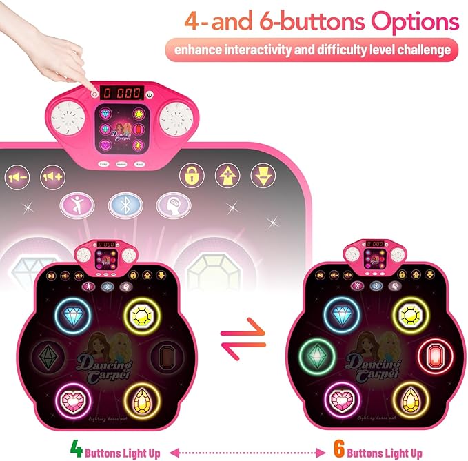 Dance Mat Toys for 3-12 Year Old Girls, 6-Button Kids Dance Mats Bluetooth Dance Pad, Light-up 6 Game Modes Dance Mat for Kids, Christmas/Birthday Gifts for 3-5 6 7 8 9 10+ Year Old Kid-CubbioJoy