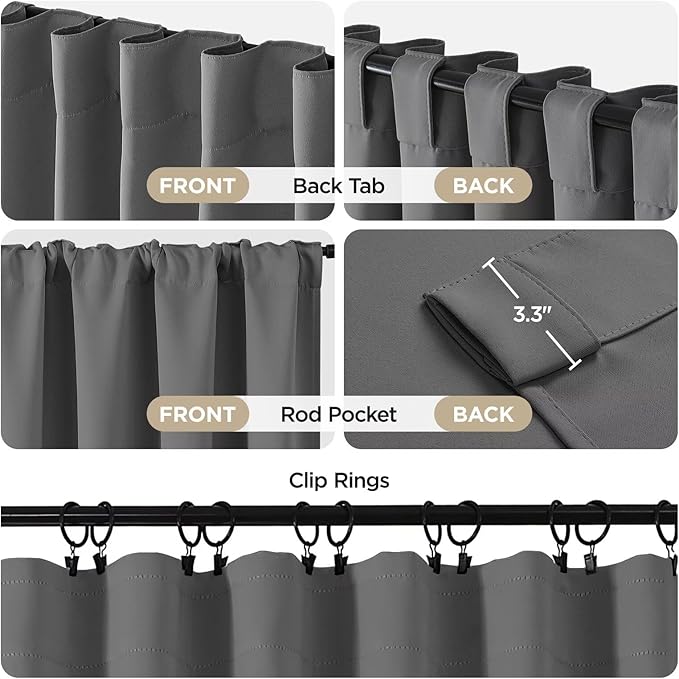 Joydeco Blackout Curtains 96 Inches Long, Thermal Insulated Black Out Curtains 2 Panels Set for Bedroom, Room Darkening Drapes for Living Room Window (W37 x L96 Inch, Light Grey)-CubbioJoy
