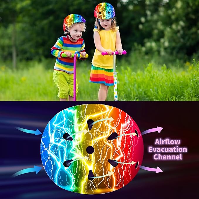 Adjustable Color Gradient Skateboard Helmet for 3-5-8-14+Ages【Toddler Kids Youth Adult】 Girls Boys Woman.Bike Helmet for Multi-Sports Cycling Bicycle Scooter Inline Roller Skate Rollerblading-CubbioJoy